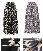 Black and white printed high waist A-line skirt