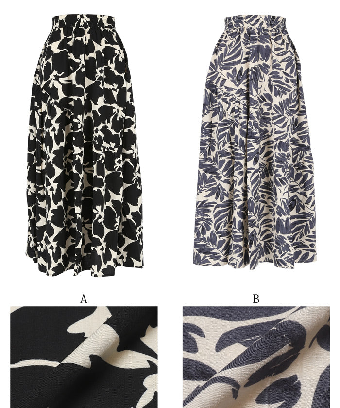 Black and white printed high waist A-line skirt