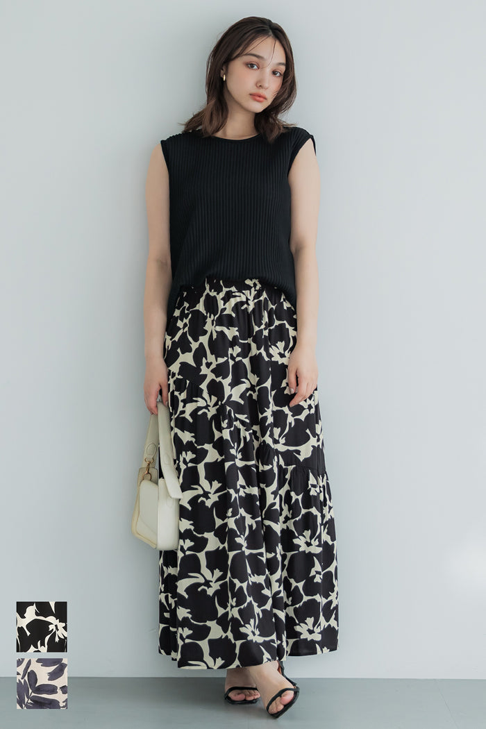 Black and white printed high waist A-line skirt