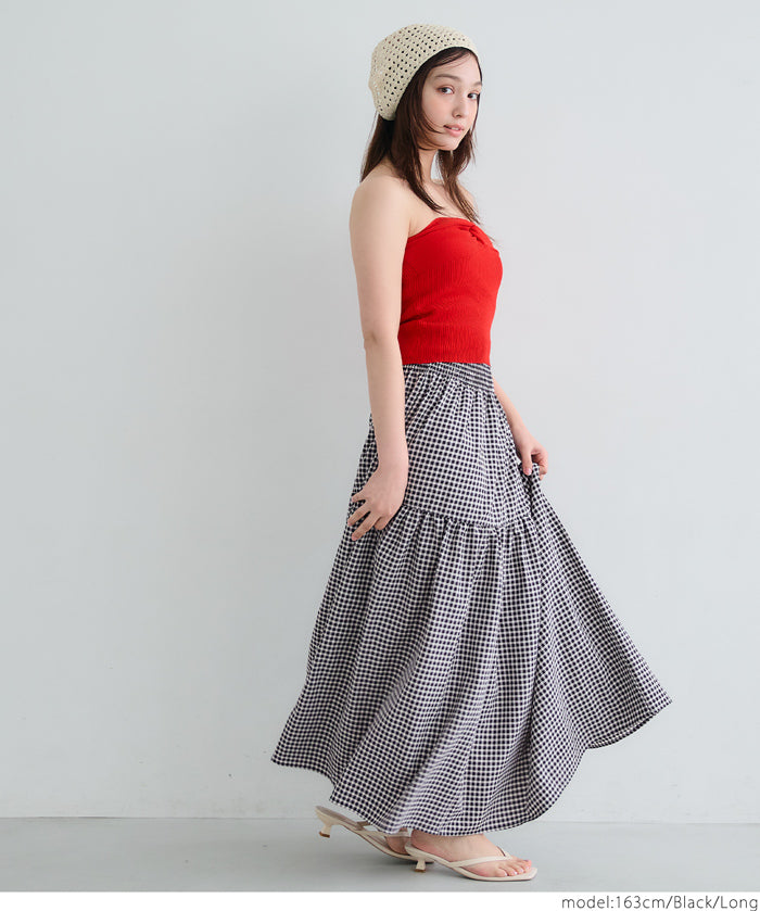 Japanese plaid double layer cake skirt