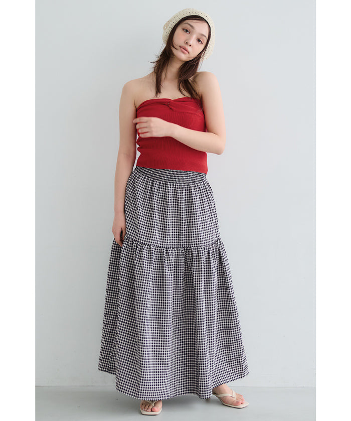 Japanese plaid double layer cake skirt