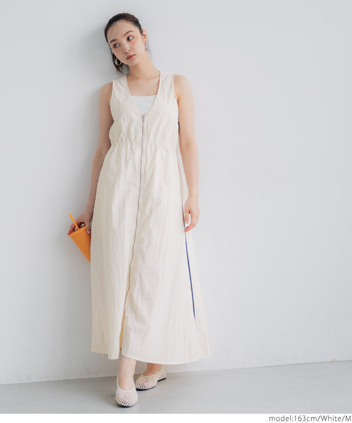 Nylon V-neck zippered side-stitch vest dress