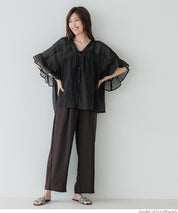 Airy Frill Sleeve Sheer Blouse