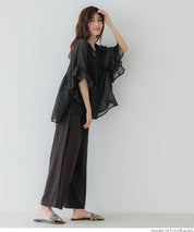 Airy Frill Sleeve Sheer Blouse