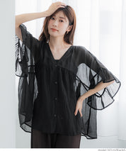 Airy Frill Sleeve Sheer Blouse