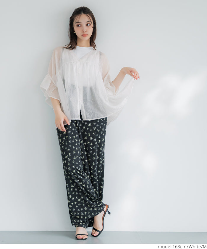 Airy Frill Sleeve Sheer Blouse