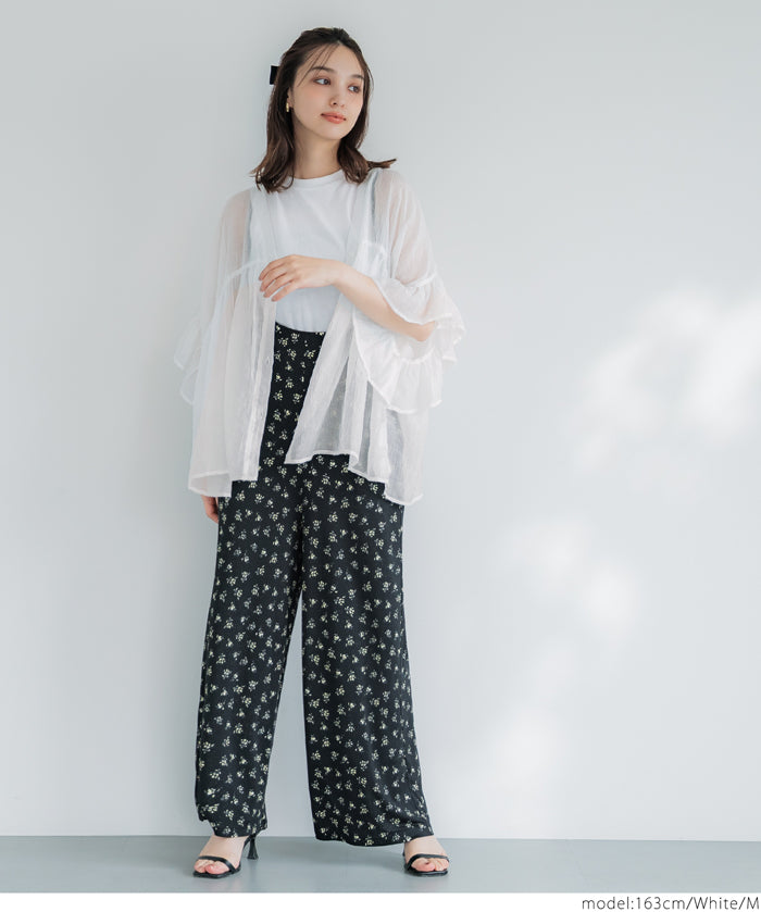 Airy Frill Sleeve Sheer Blouse