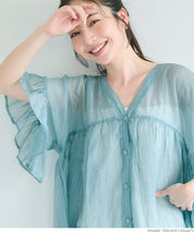 Airy Frill Sleeve Sheer Blouse