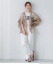 Airy Frill Sleeve Sheer Blouse