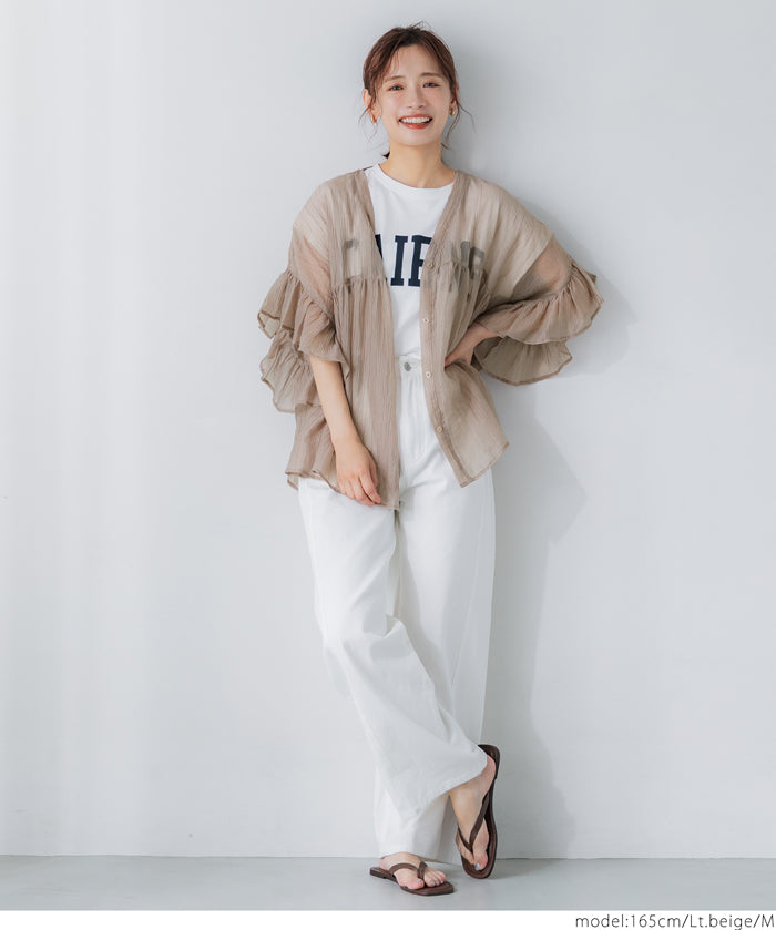 Airy Frill Sleeve Sheer Blouse