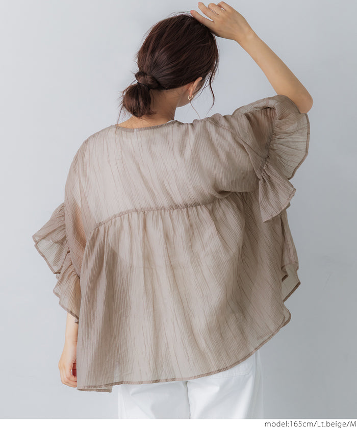 Airy Frill Sleeve Sheer Blouse