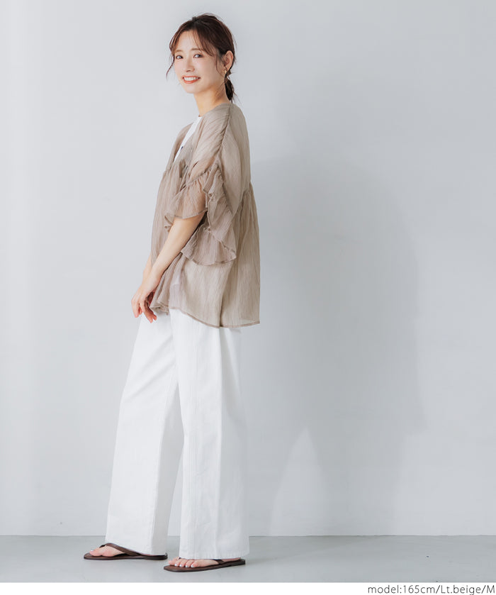 Airy Frill Sleeve Sheer Blouse