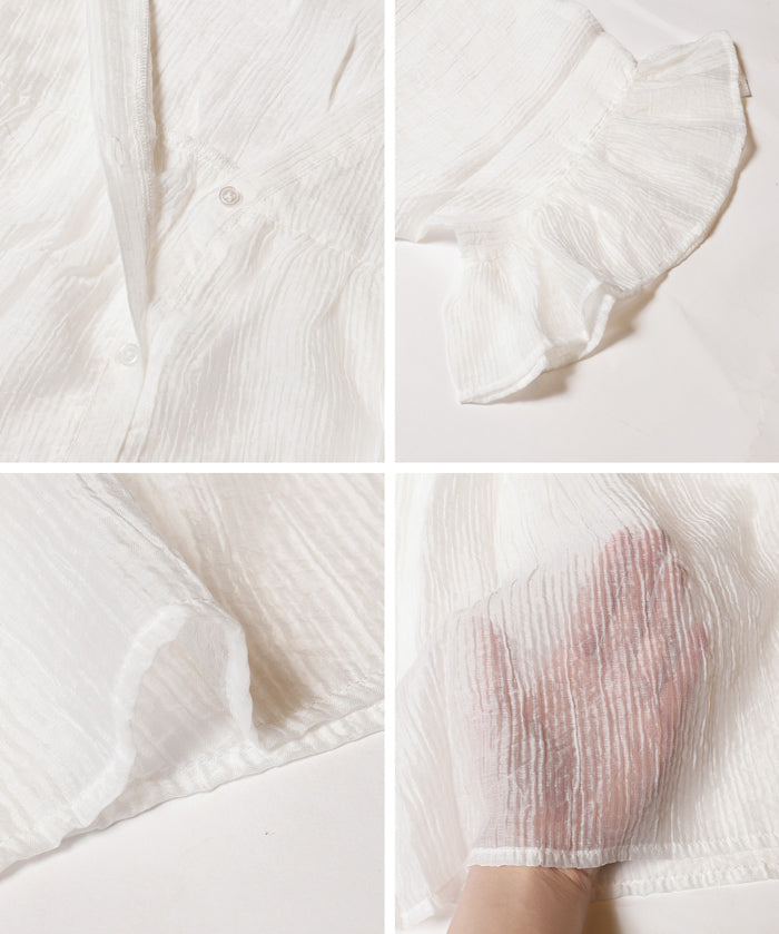 Airy Frill Sleeve Sheer Blouse