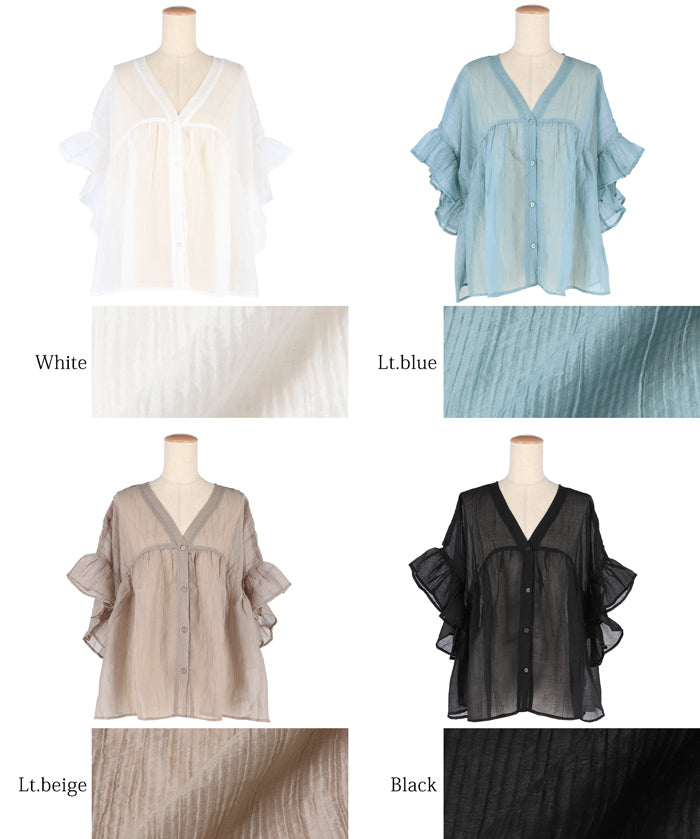 Airy Frill Sleeve Sheer Blouse