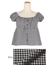 Forest Check Low Neck Puff Short Sleeve Top