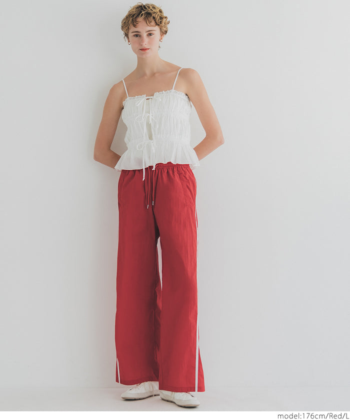 Sporty nylon wide pants