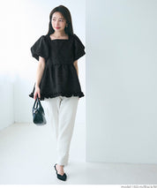 Japanese cute square collar princess sleeve wrinkled baby doll top