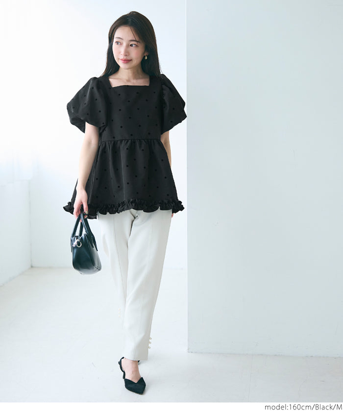 Japanese cute square collar princess sleeve wrinkled baby doll top