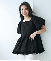 Japanese cute square collar princess sleeve wrinkled baby doll top