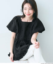Japanese cute square collar princess sleeve wrinkled baby doll top