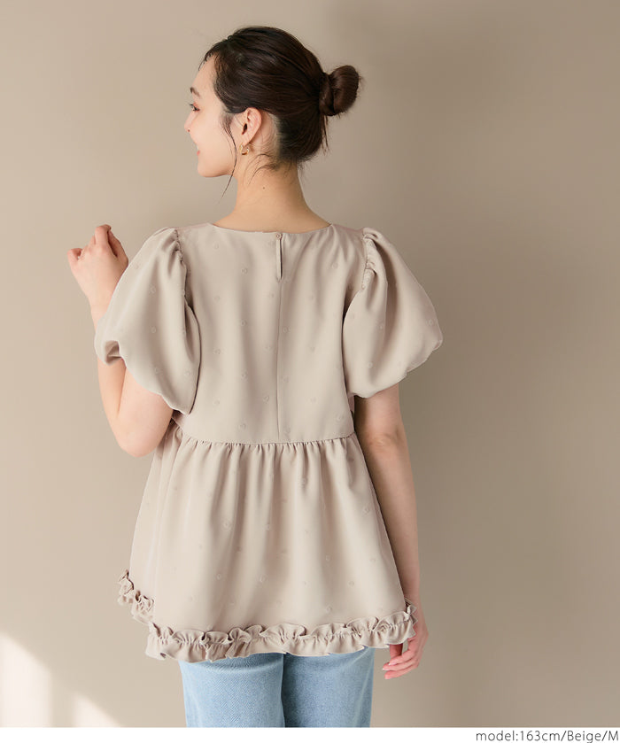 Japanese cute square collar princess sleeve wrinkled baby doll top