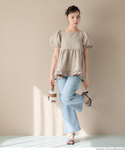 Japanese cute square collar princess sleeve wrinkled baby doll top