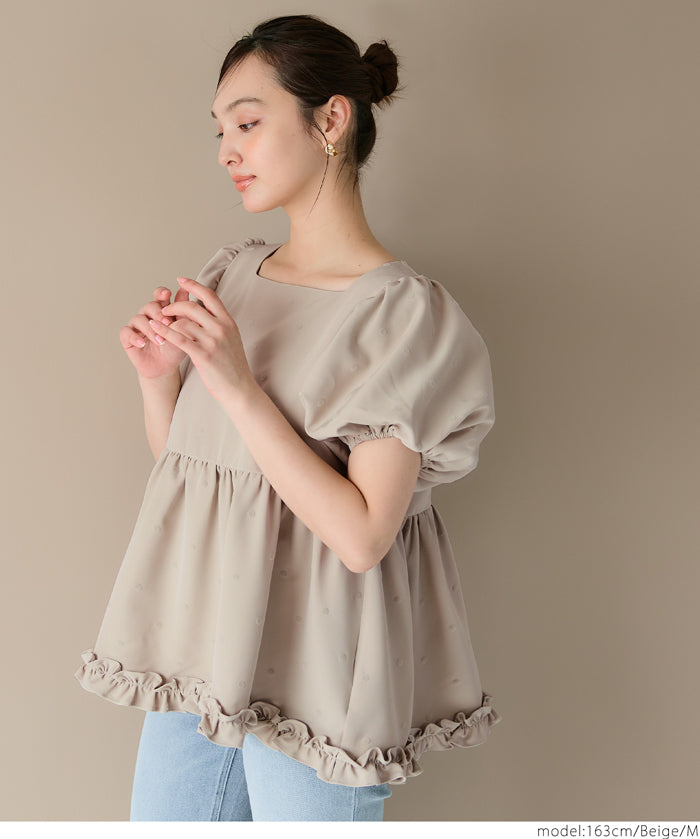 Japanese cute square collar princess sleeve wrinkled baby doll top