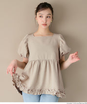 Japanese cute square collar princess sleeve wrinkled baby doll top