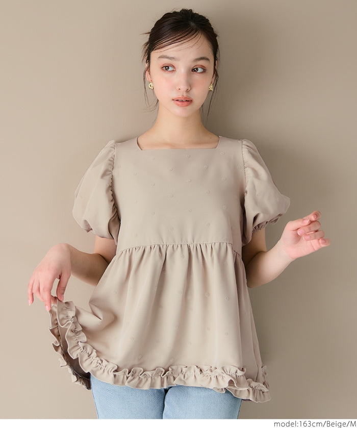 Japanese cute square collar princess sleeve wrinkled baby doll top