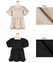 Japanese cute square collar princess sleeve wrinkled baby doll top