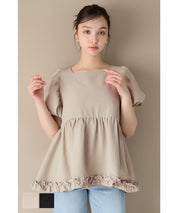 Japanese cute square collar princess sleeve wrinkled baby doll top
