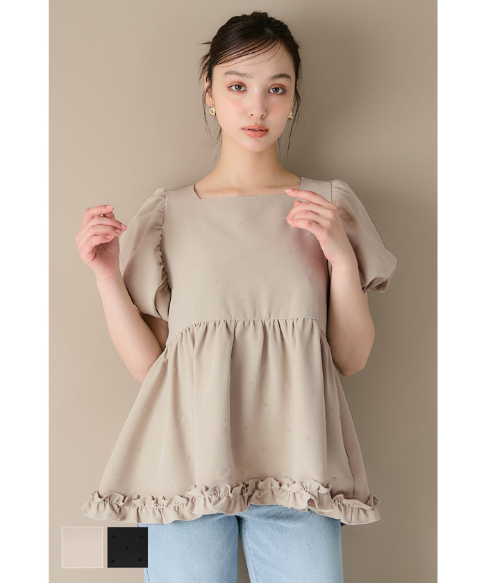 Japanese cute square collar princess sleeve wrinkled baby doll top
