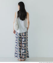 Ethnic style plaid pattern casual wide pants