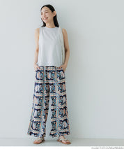 Ethnic style plaid pattern casual wide pants