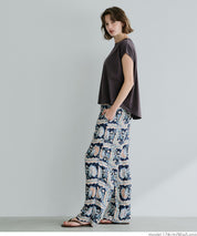Ethnic style plaid pattern casual wide pants