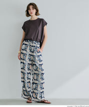 Ethnic style plaid pattern casual wide pants
