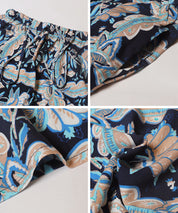 Ethnic style plaid pattern casual wide pants