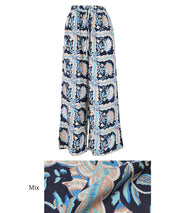 Ethnic style plaid pattern casual wide pants