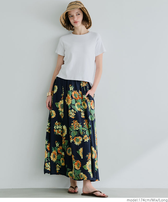 Sunflower print A-line skirt