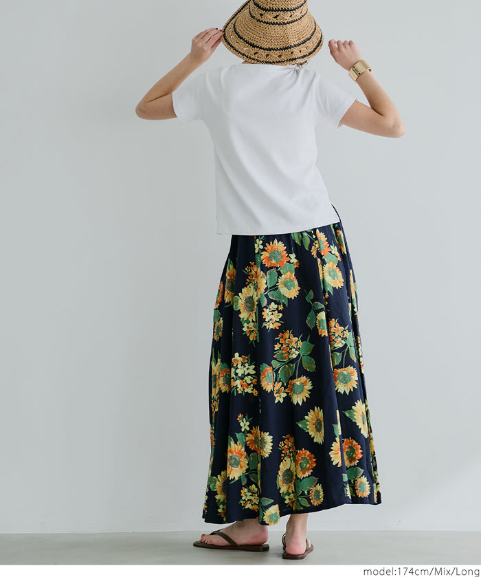 Sunflower print A-line skirt