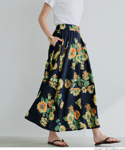 Sunflower print A-line skirt