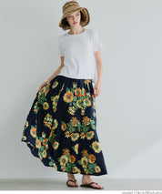 Sunflower print A-line skirt