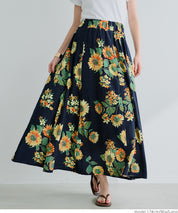Sunflower print A-line skirt