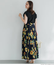 Sunflower print A-line skirt