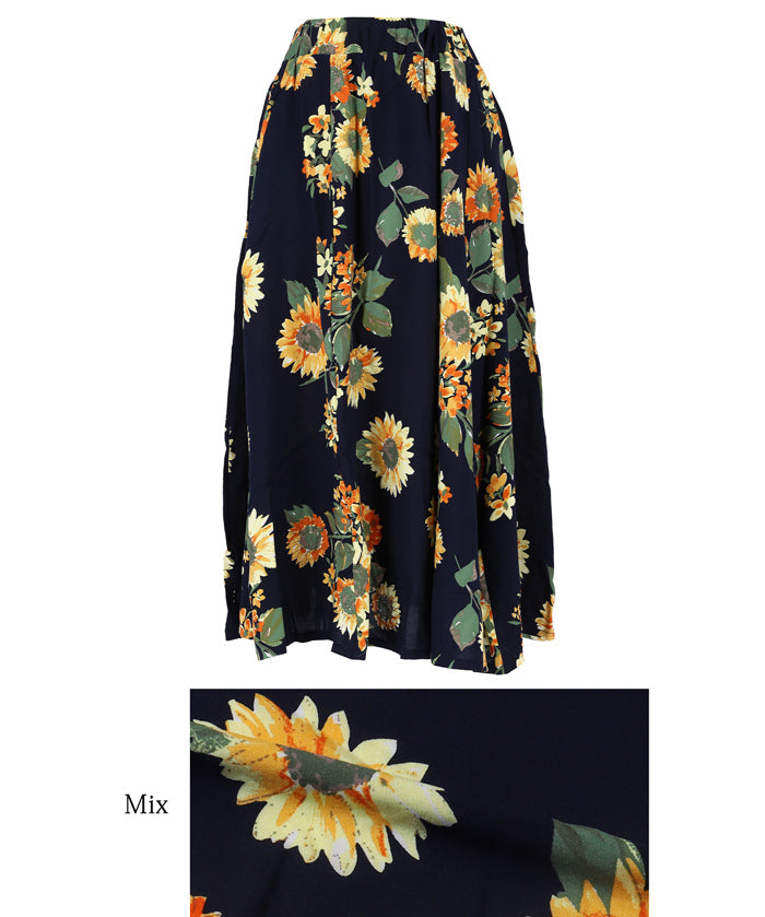 Sunflower print A-line skirt