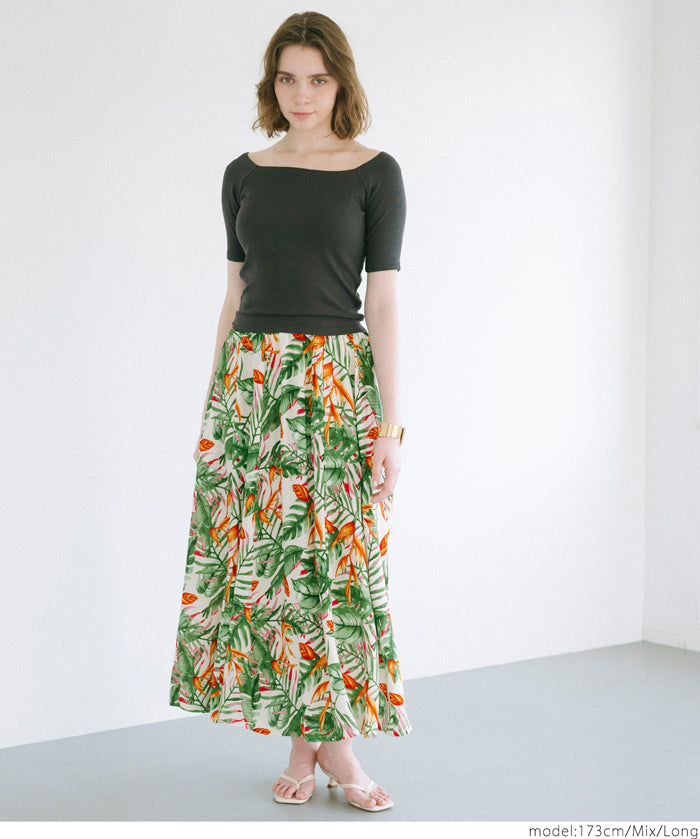Tropical Rainforest Print High-Waist A-Line Umbrella Skirt
