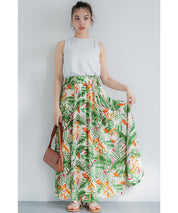 Tropical Rainforest Print High-Waist A-Line Umbrella Skirt