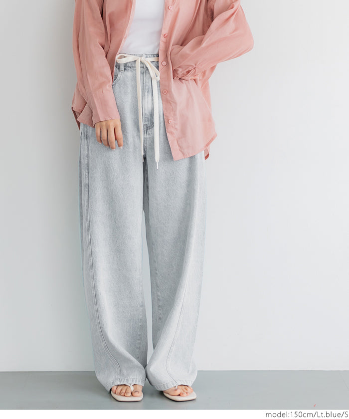 Lace-up washed wide-leg jeans