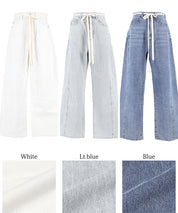 Lace-up washed wide-leg jeans