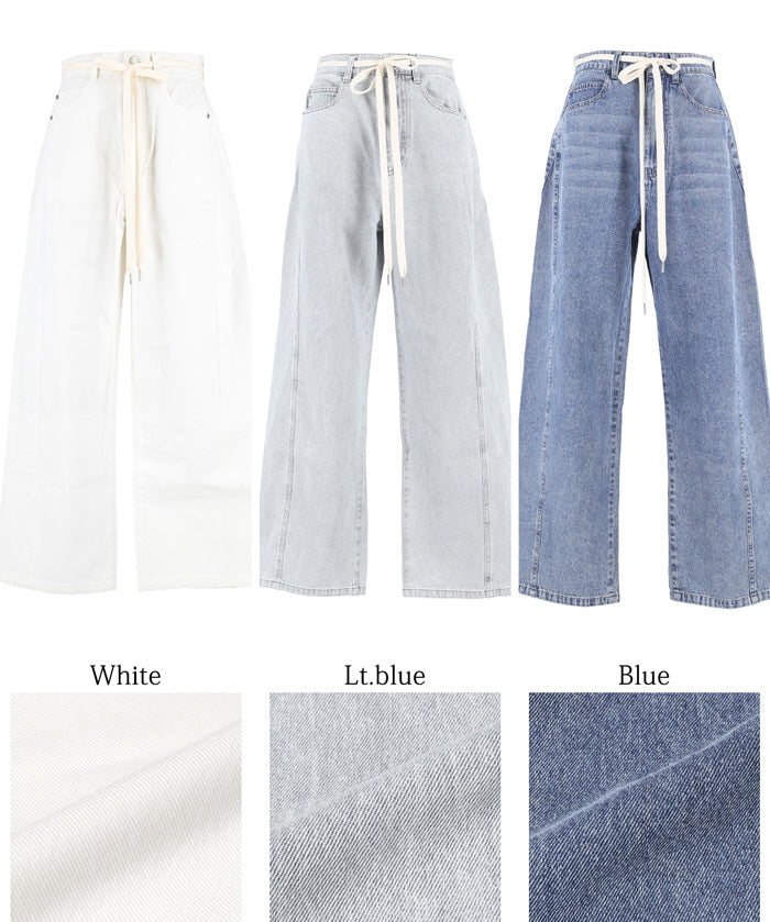 Lace-up washed wide-leg jeans